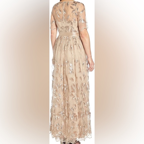 NWT Adrianna Papell Sequin Floral Embroidered Tie Waist Dress - Picture 2 of 12